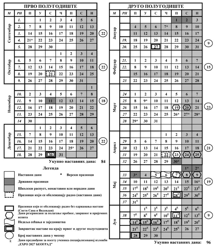 Kalendar Srbija - osnovne